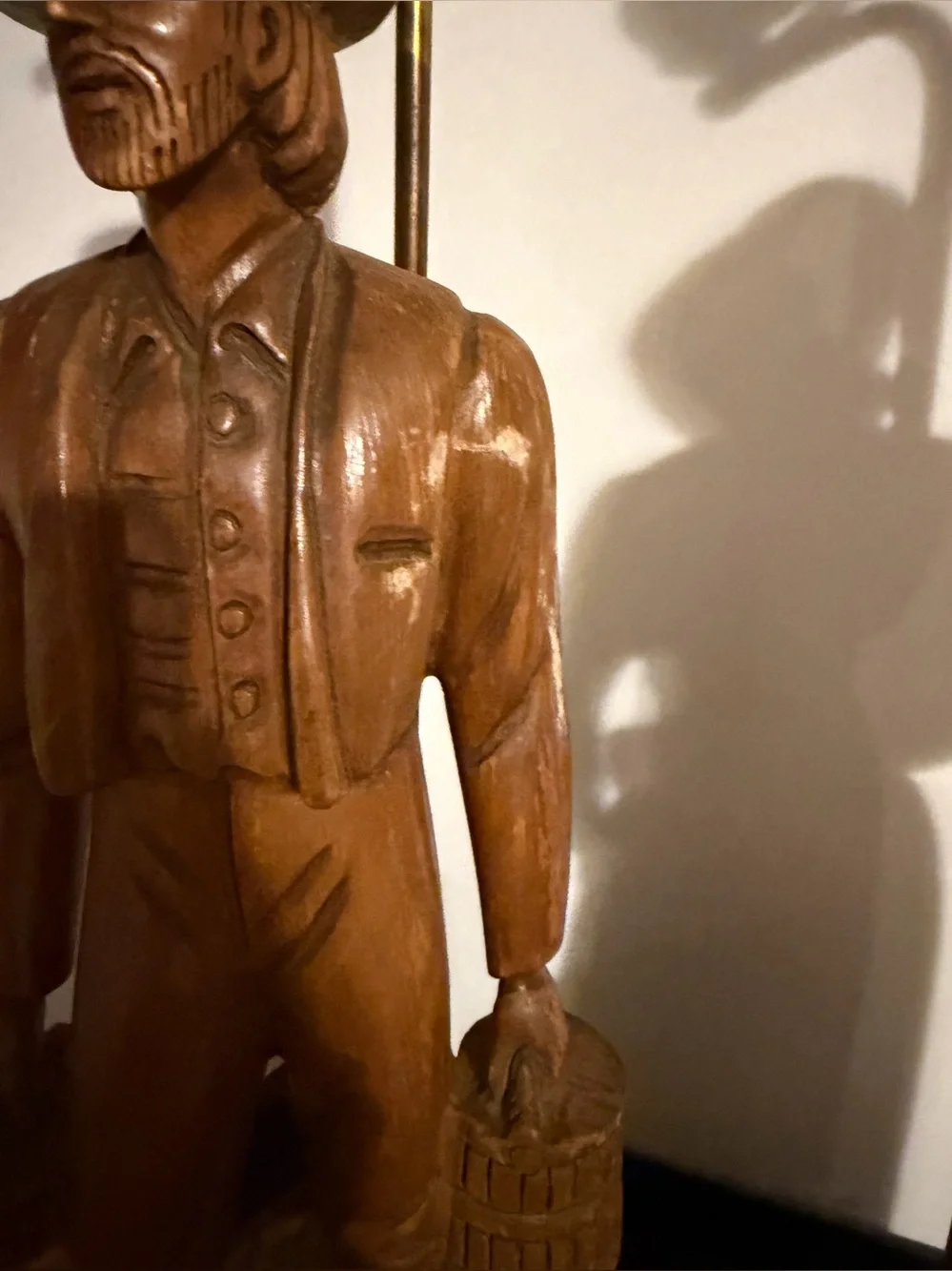 Vintage Americana Pioneer Man & Woman Wood Carved Lamps ( 20” Tall No Shades)